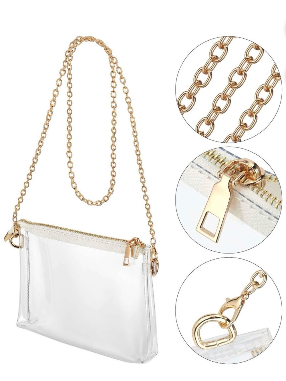 LAVA Clear Stadium Approved Crossbody Bag PVC Transparent Purse Gold Chain New